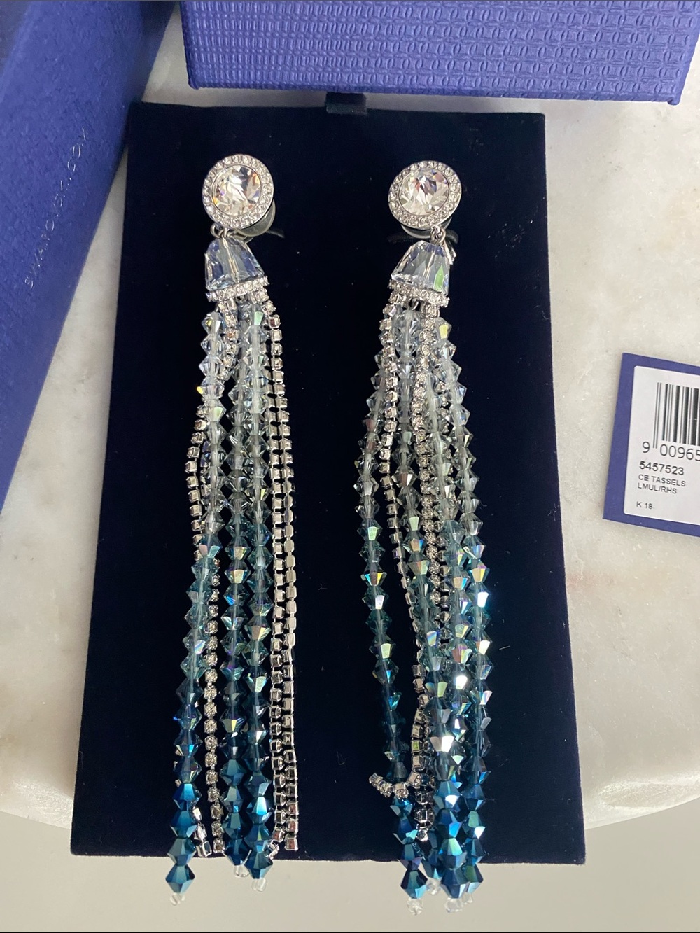 😍NIB Swarovski Ocean View Blue Ombre Clip on Earrings